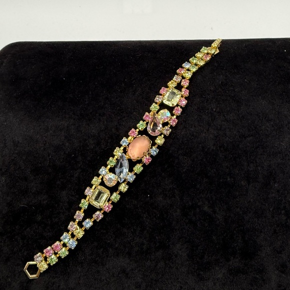 Vintage Gold Tone Rainbow Rhinestone Bracelet - Picture 1 of 3